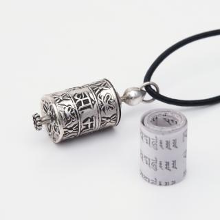 Talisman din argint Roată de Rugăciune tibetană mică, Nepal