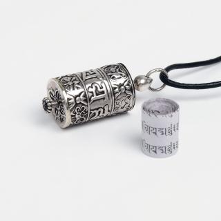 Talisman din argint Roată de Rugăciune tibetană cu șnur de piele, Nepal